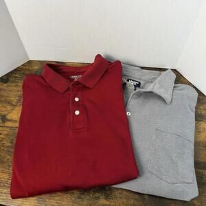 Lands End Mens Lot of 2 Shirts Size 2XL Casual Preppy Long Sleeve Gray Burgundy